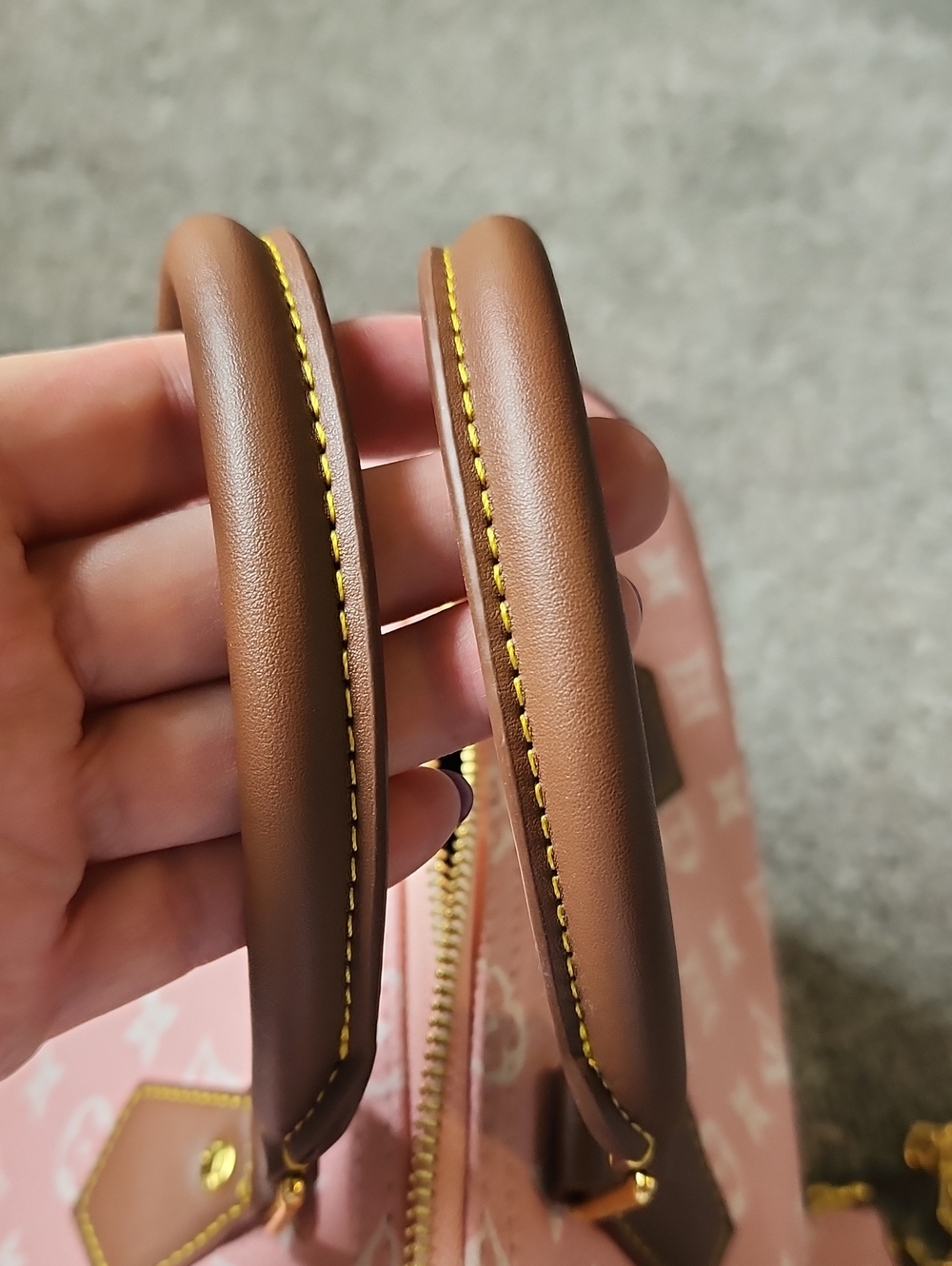 Make An Offer! Must Sell!Designer-Inspired Pink Monogram Satchel with Brown Trim - Picture 5 of 5